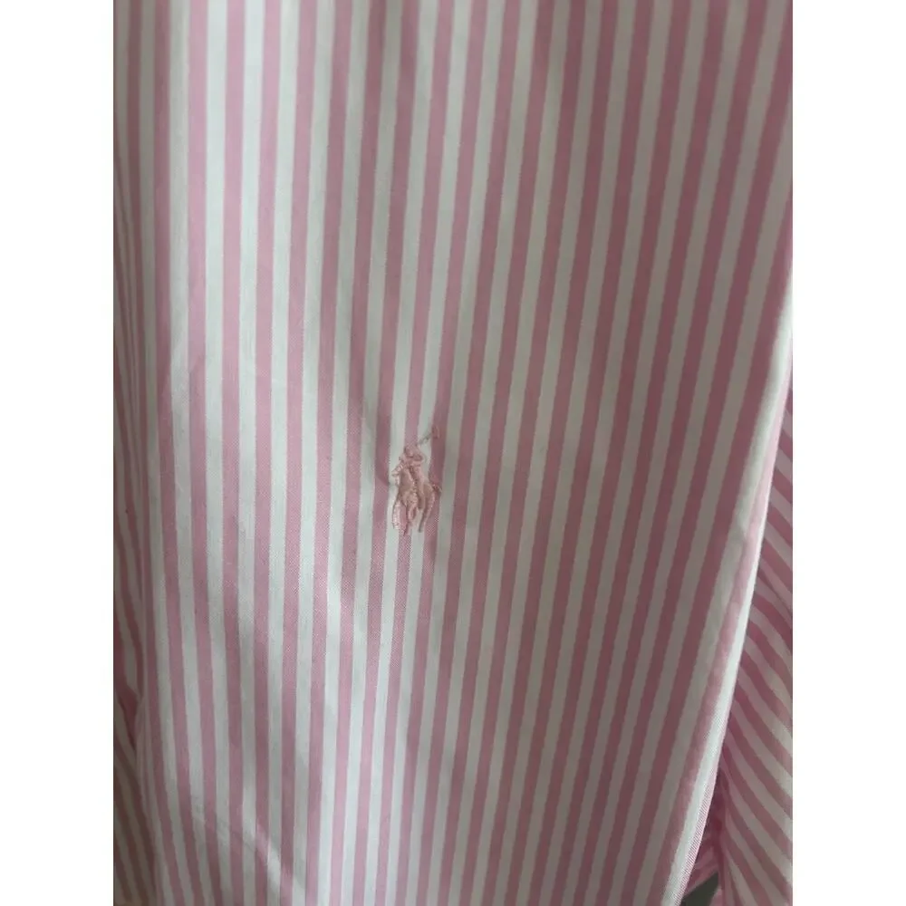 Polo Ralph  Mens Pink White Striped Non-Iron Button Down Shirt 16 1/2 34 35